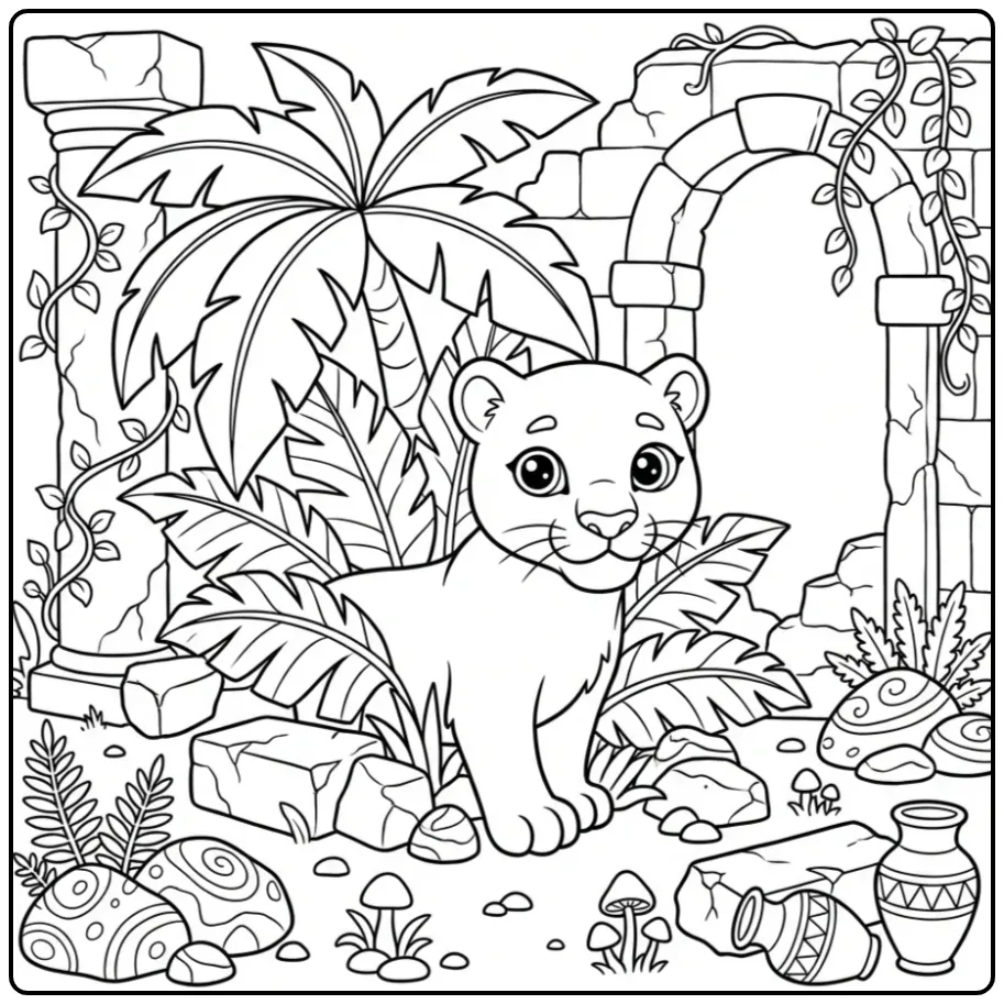 Adventurous Panther in the Jungle coloring page