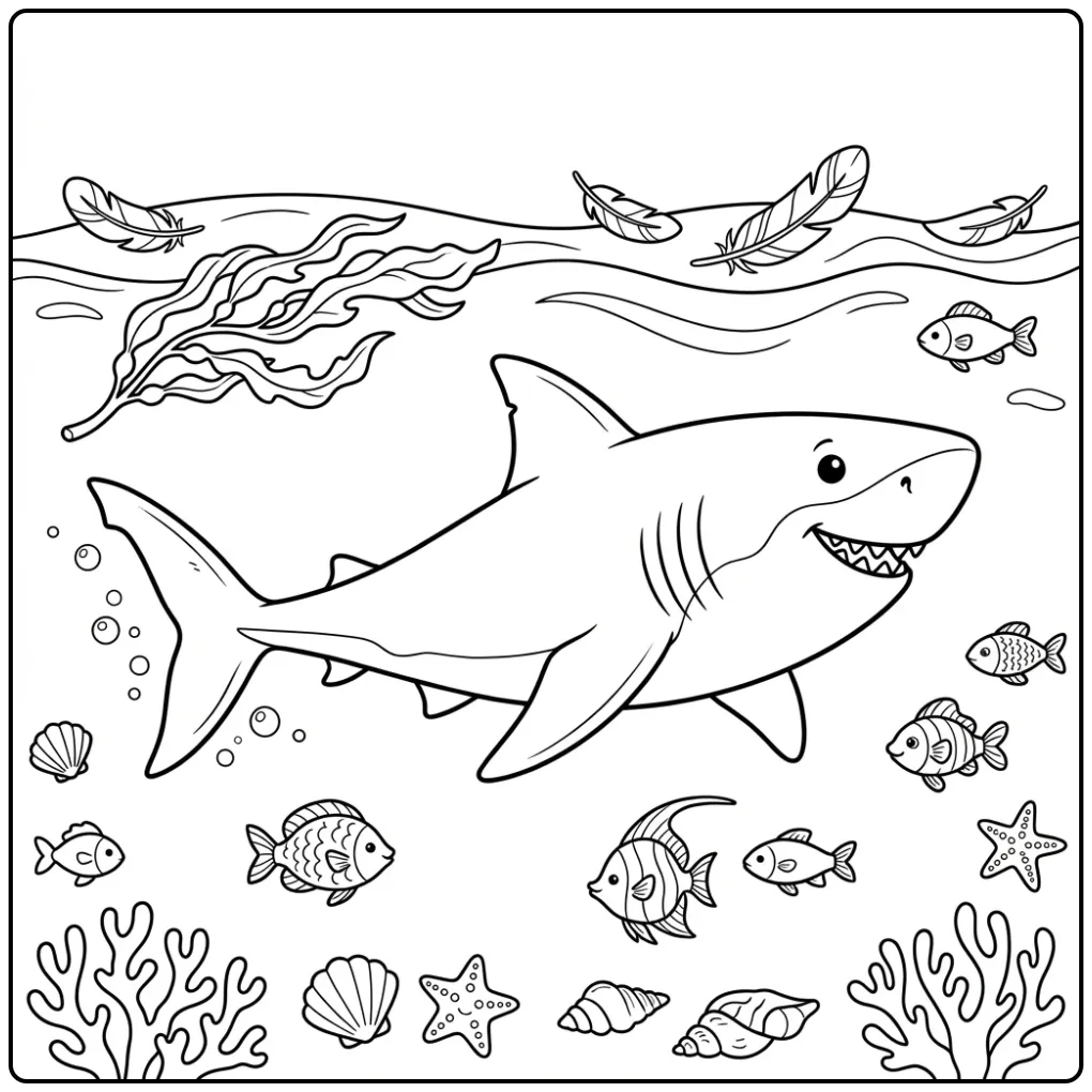 Adventurous Fish with Tough Shark coloring page