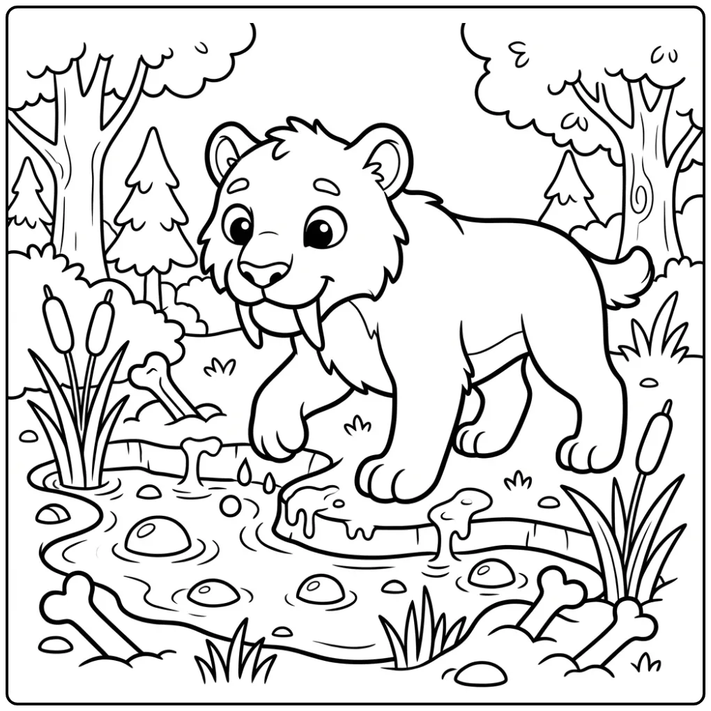 Adventurous Saber-toothed Tiger in the Ice Age coloring page