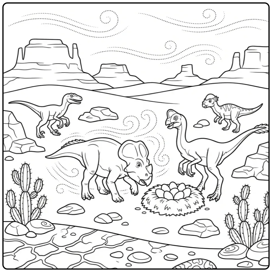 Adventurous Desert Dinosaur Rocks coloring page