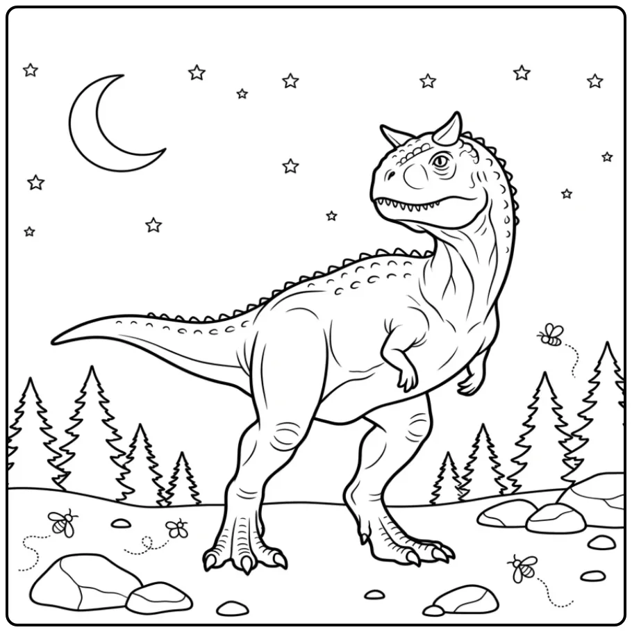 Carnotaurus coloring page under the moon