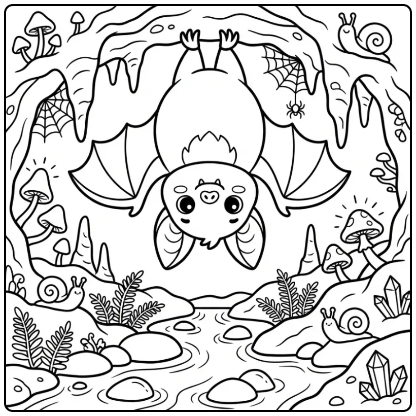 Cartoon Bat Hanging from the Ceiling coloring page