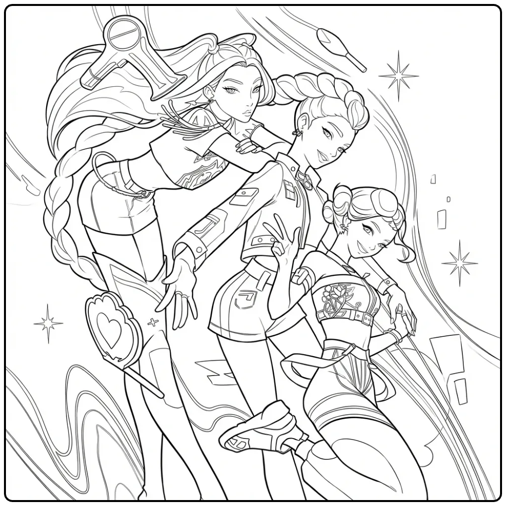 Cool KPop Demon Hunters Girls Backstage coloring page