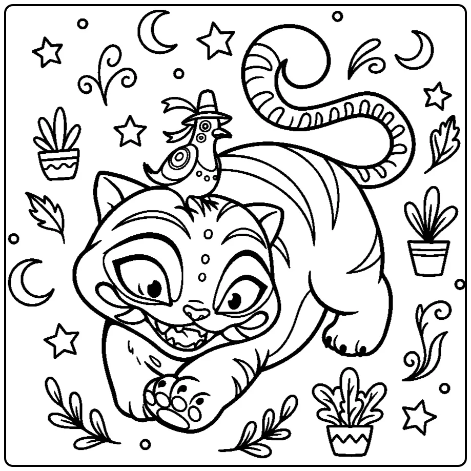 Derpy Tiger on a KPop Demon Hunters Adventure coloring page