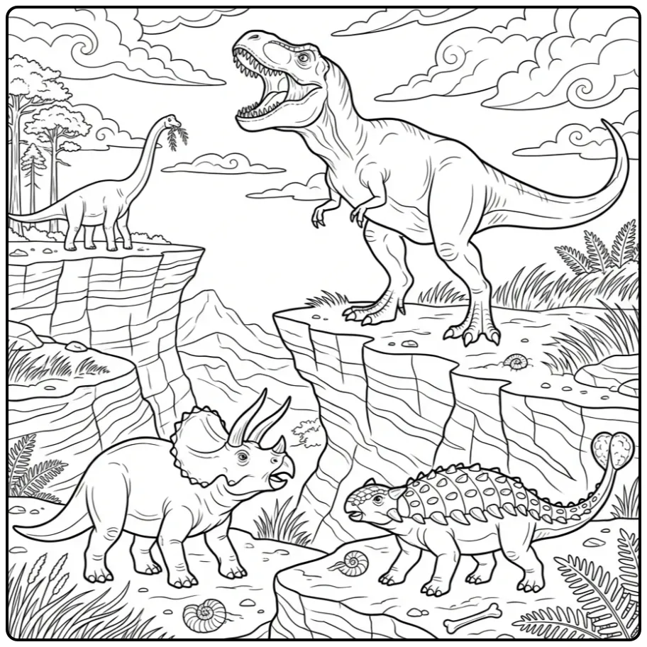 Dinosaur T Rex and Other Prehistoric Animals coloring page