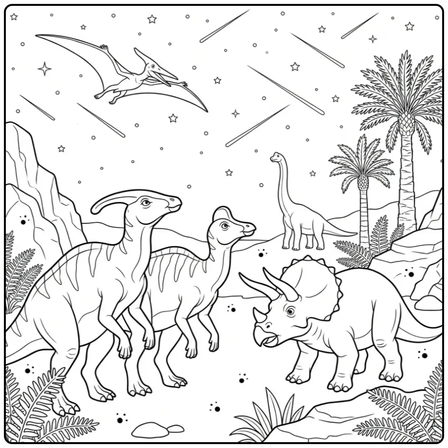 Dinosaur Falling Stars and Plant Eaters coloring page