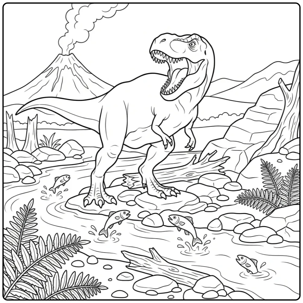 Dinosaur a Roaring T Rex with the Water coloring page