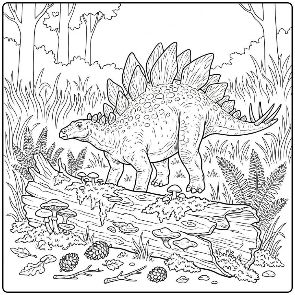 Download This Detailed Stegosaurus Forest coloring page