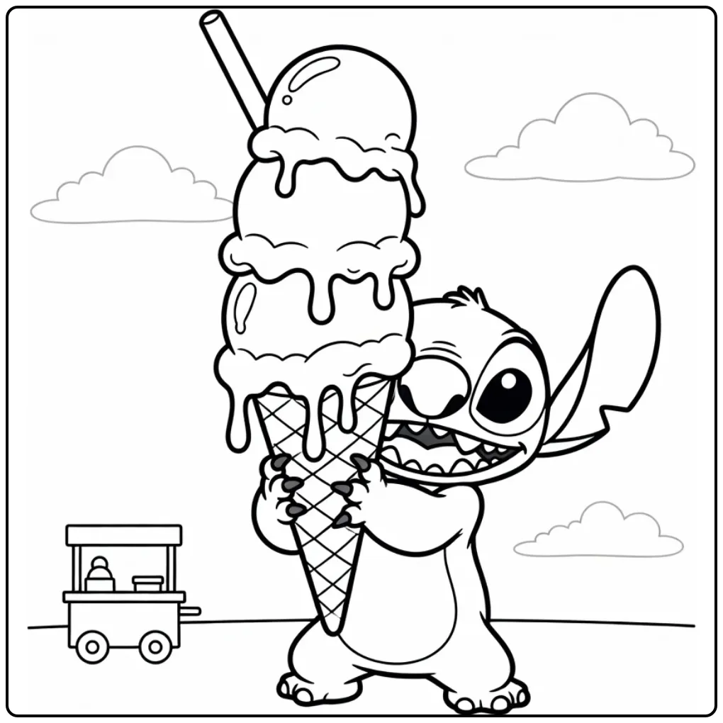 Stitch Ice Cream on the Beach coloring page