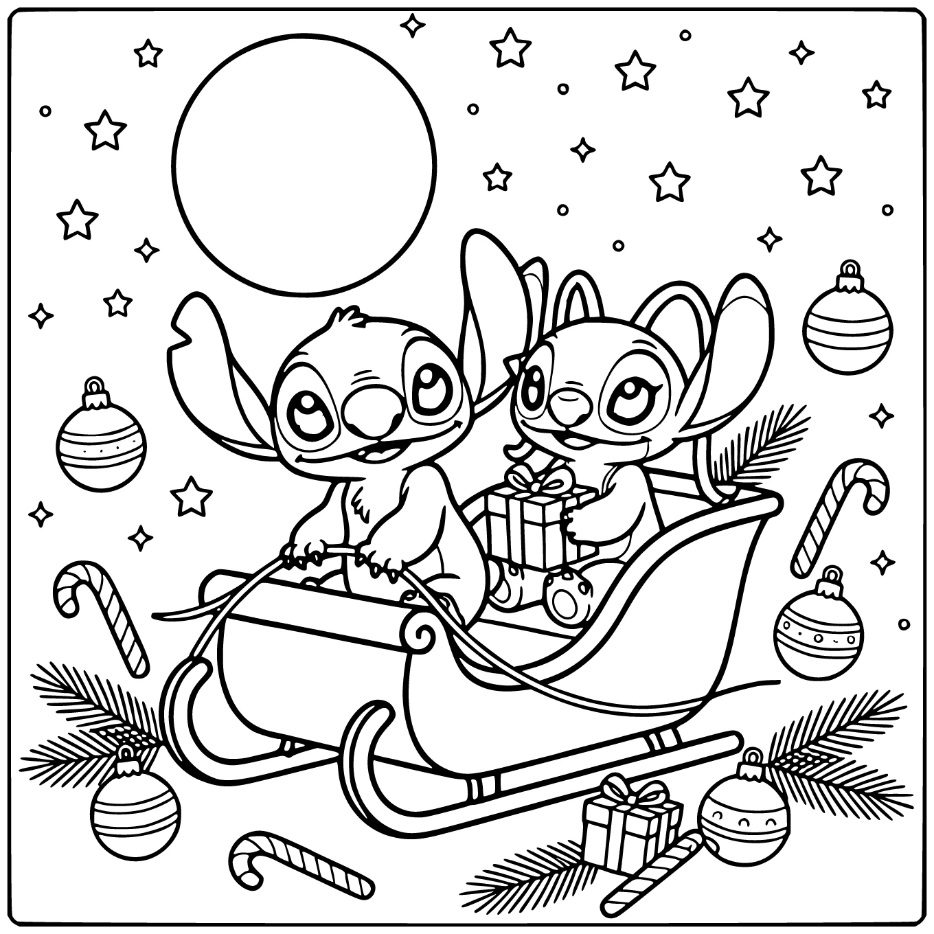 Cheerful Stitch and Angel Christmas coloring page