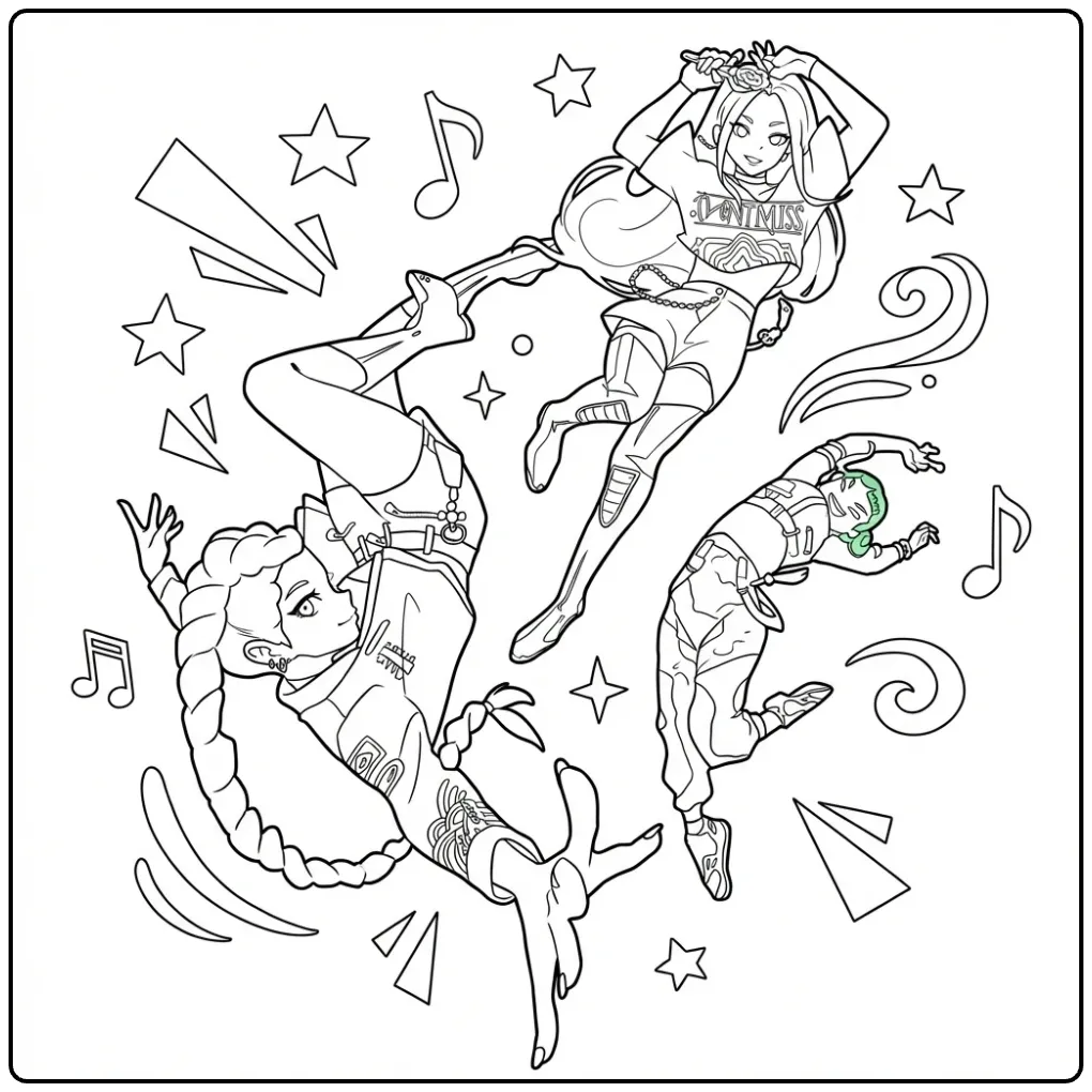 Dynamic KPop Demon Hunters for Fans coloring page