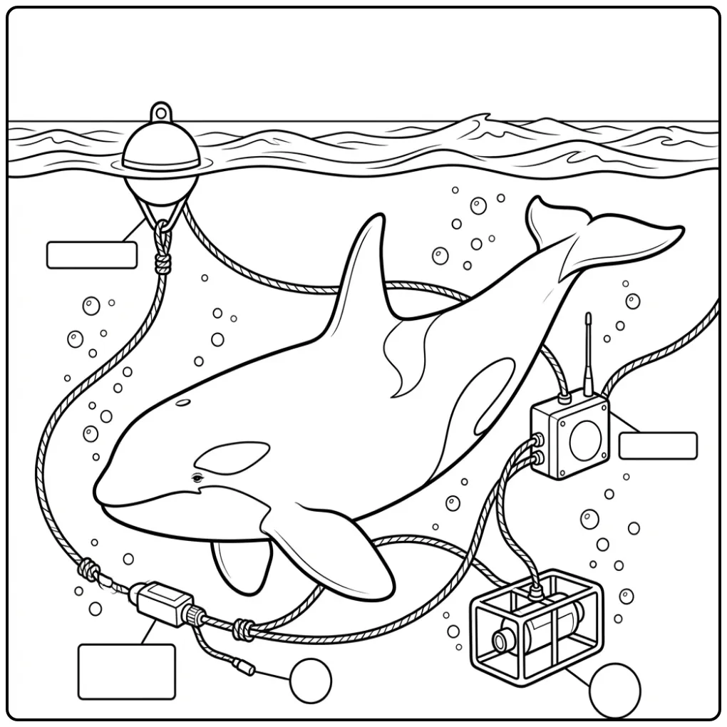 Educational Orca with Research Equipment coloring page