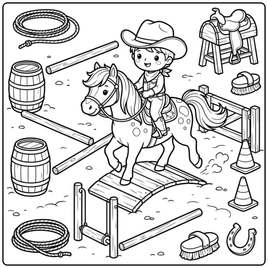 A Horse with Rider Detailed on the Ranch coloring page