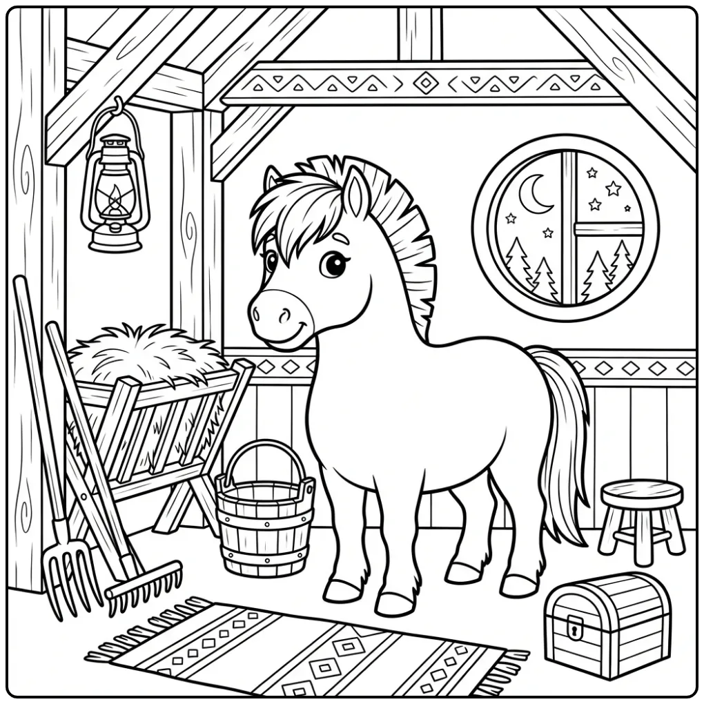 Fjord Horse with Moon and Stars coloring page