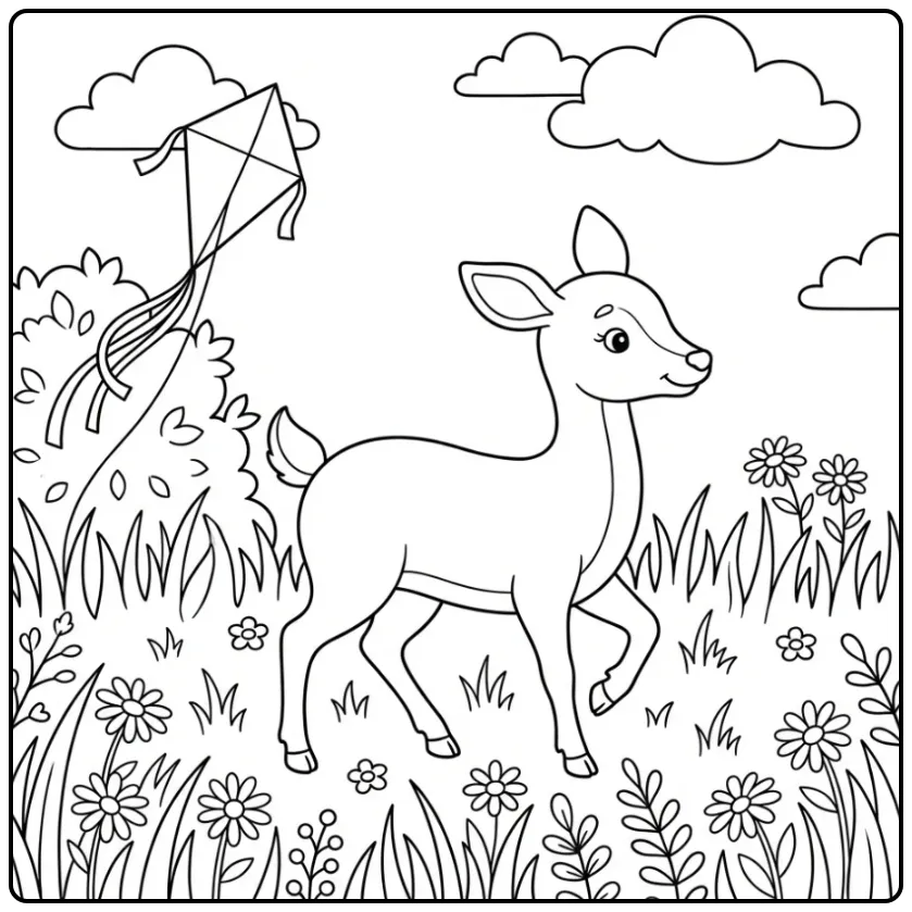 Cute Deer Among Daisies coloring page