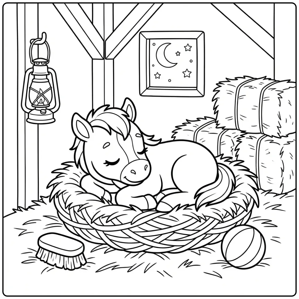Cute Little Foal Sleeping coloring page