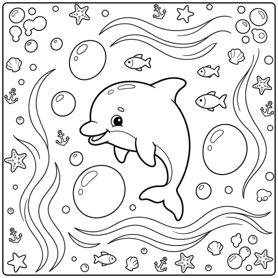 A Cheerful Dolphin Easy for Children coloring page