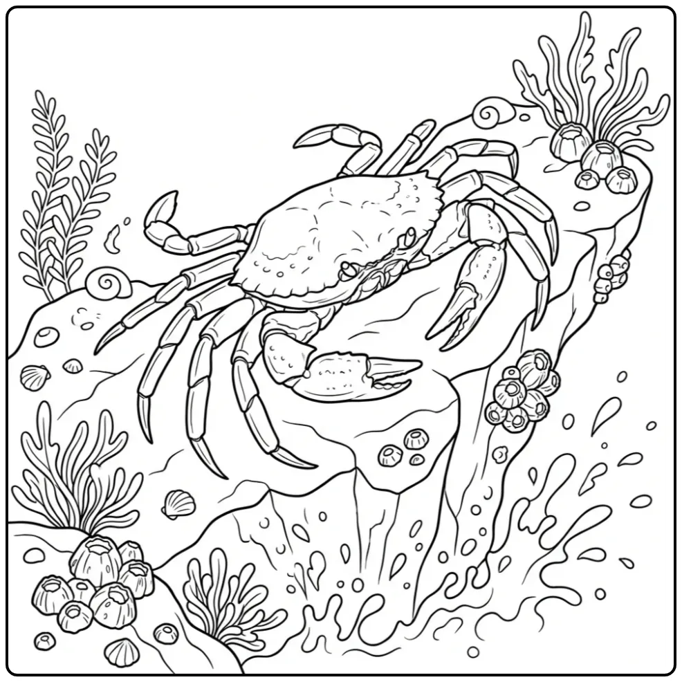 Cheerful Crab Among Barnacles coloring page