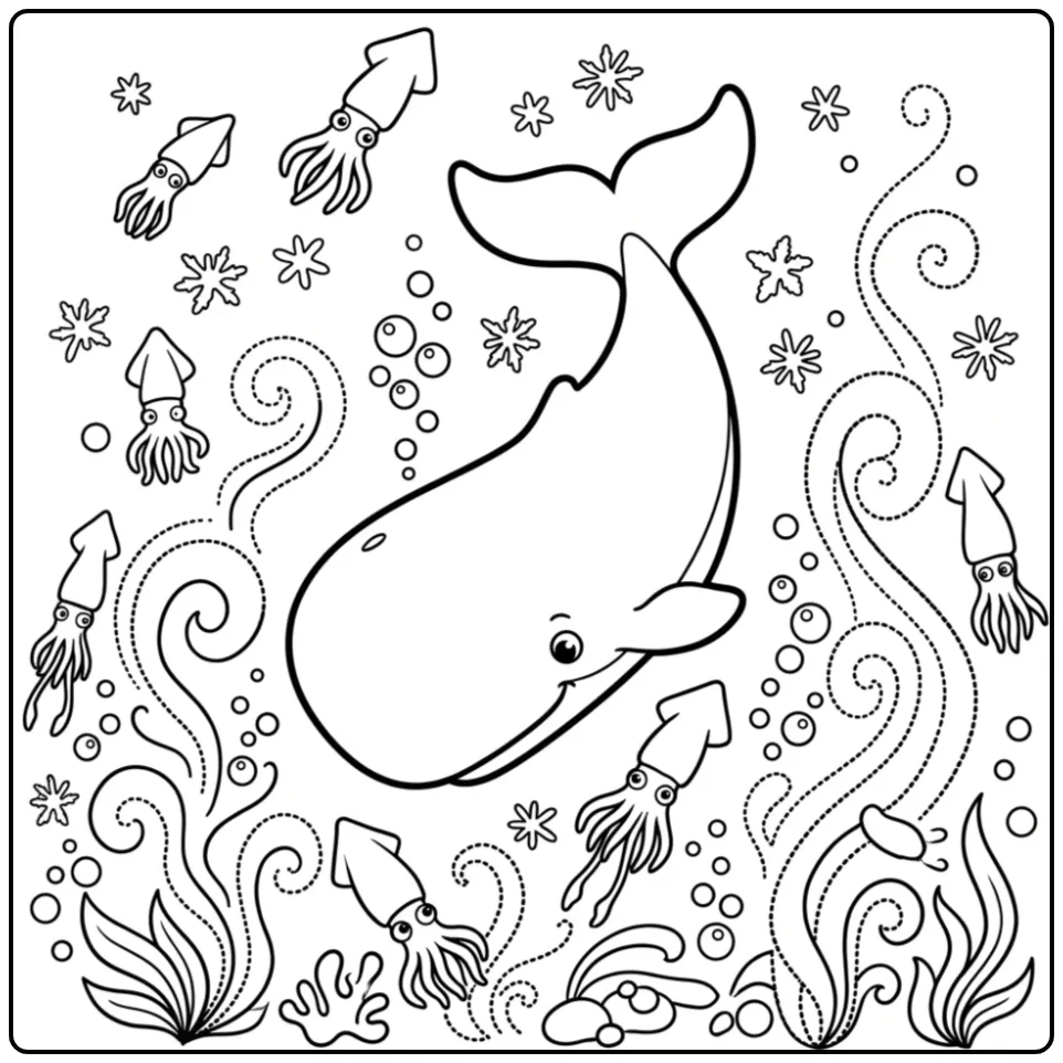 Cheerful Whale with a Diving Tail coloring page