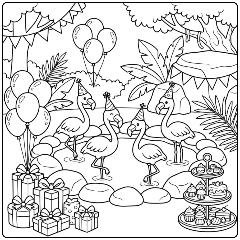 Festive Flamingo Birthday for Children 1 coloring page
