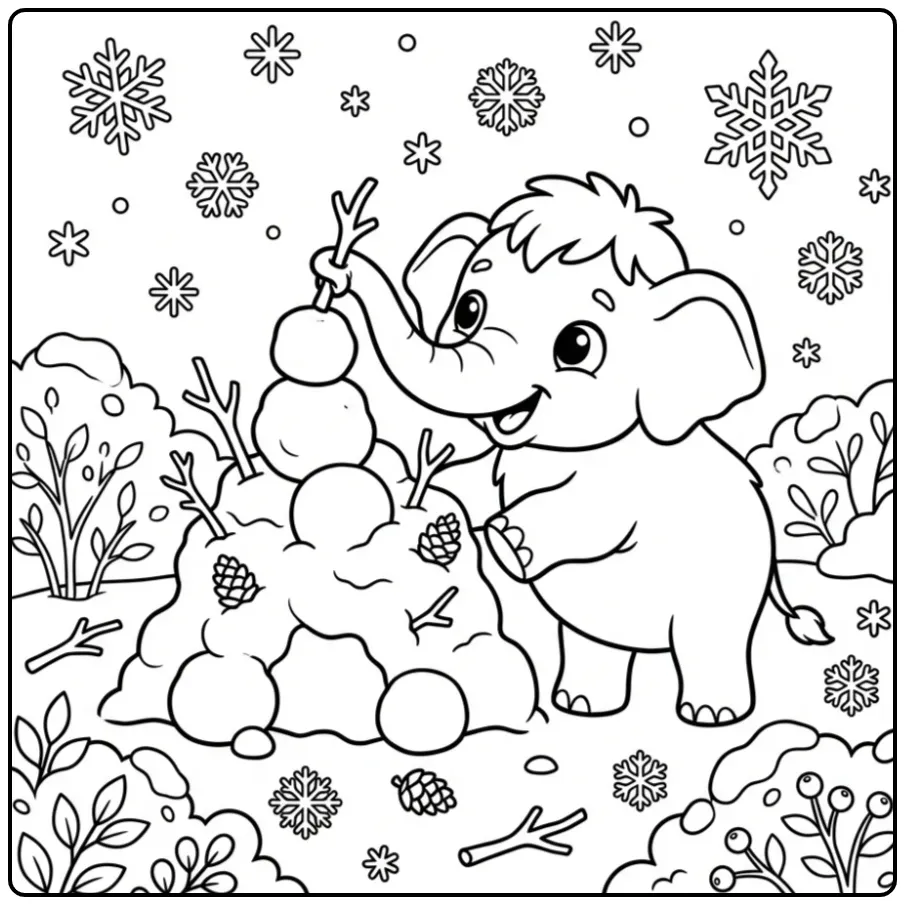 Festive Mammoth Snowballs coloring page