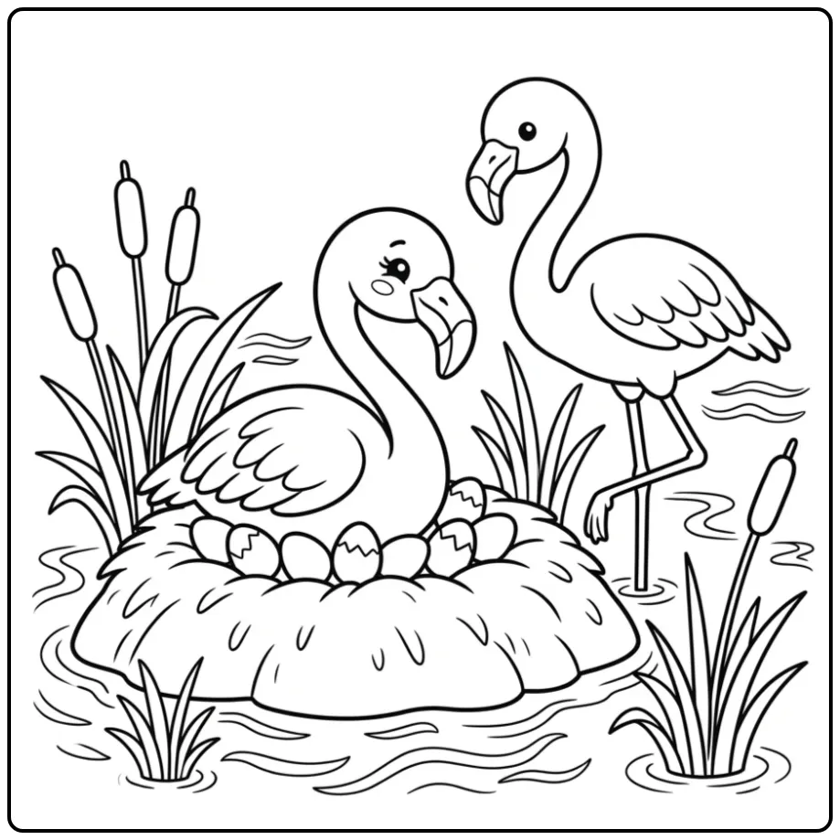 Flamingo Parent on a Nest coloring page
