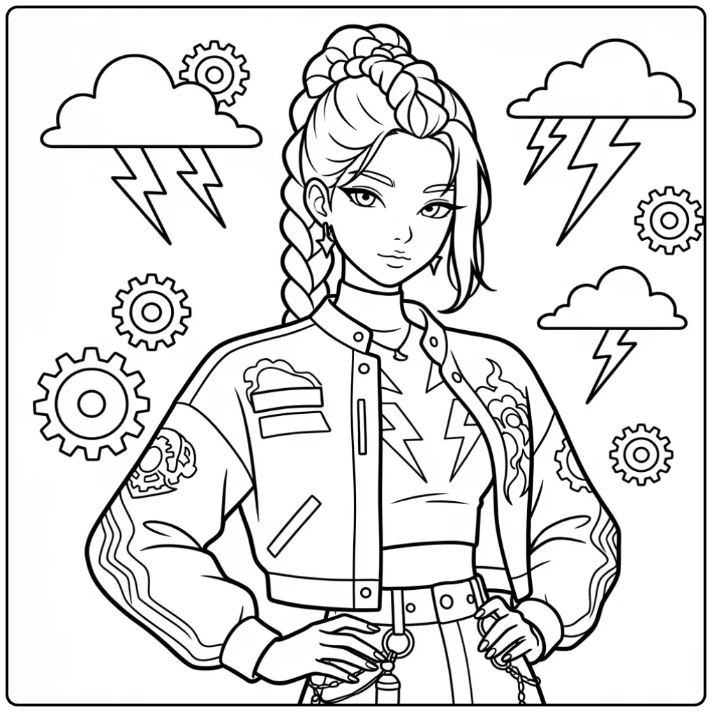Cool KPop Demon Hunters Rumi with a Tough Girl coloring page
