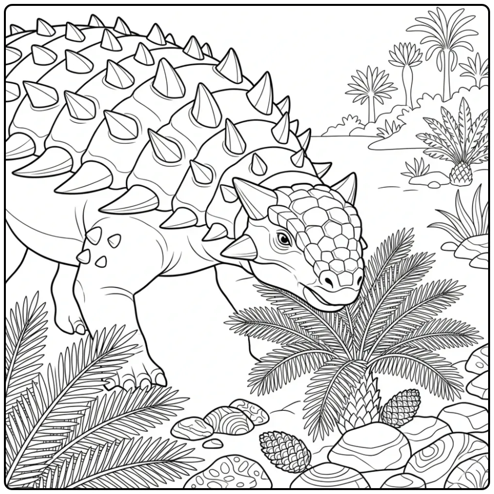 Ankylosaurus coloring page sniffing cycads