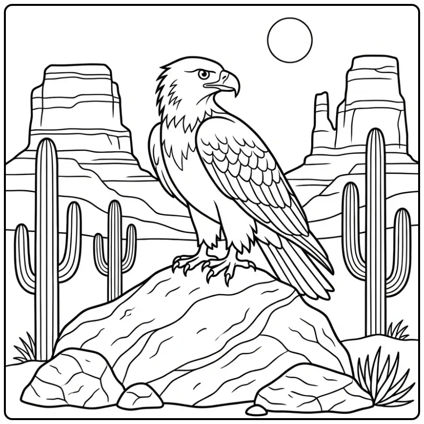 Detailed Eagle in a Canyon coloring page