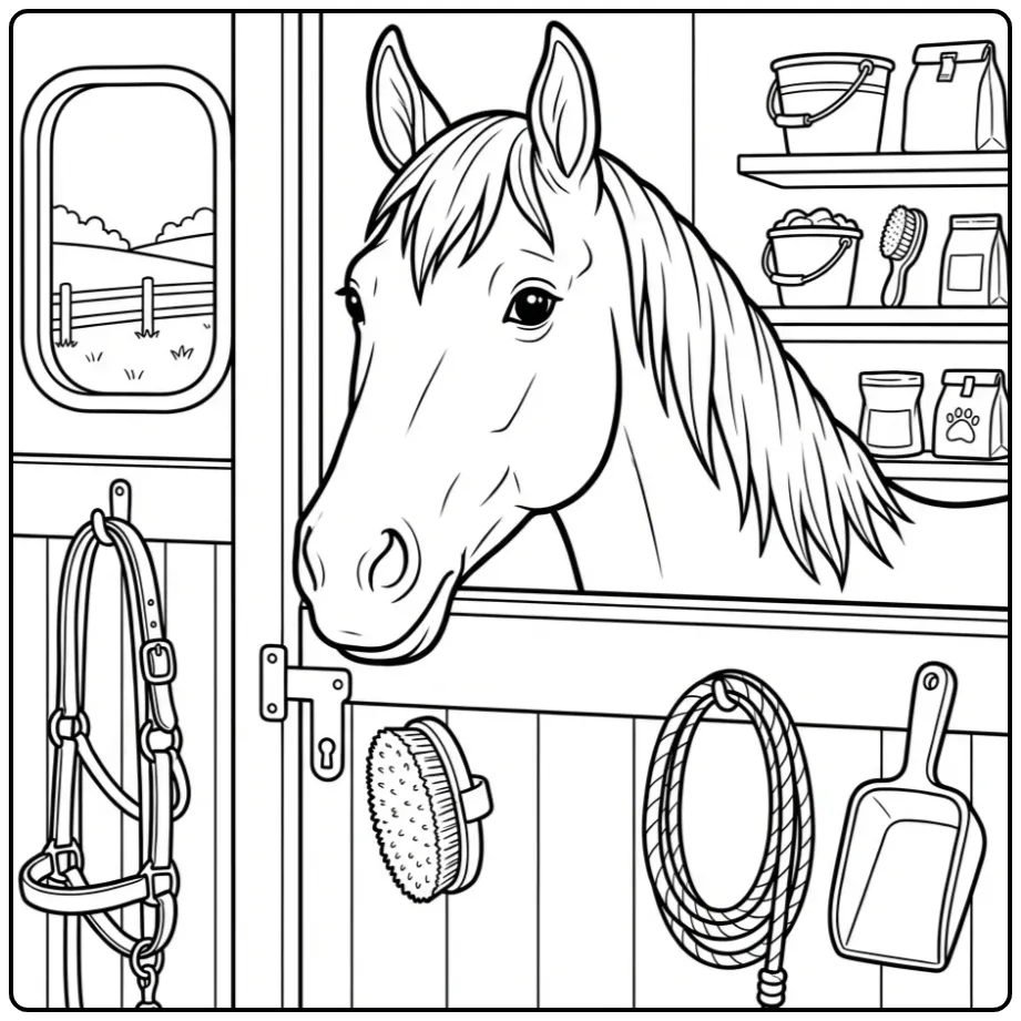 Detailed Horse with the Stable Door coloring page