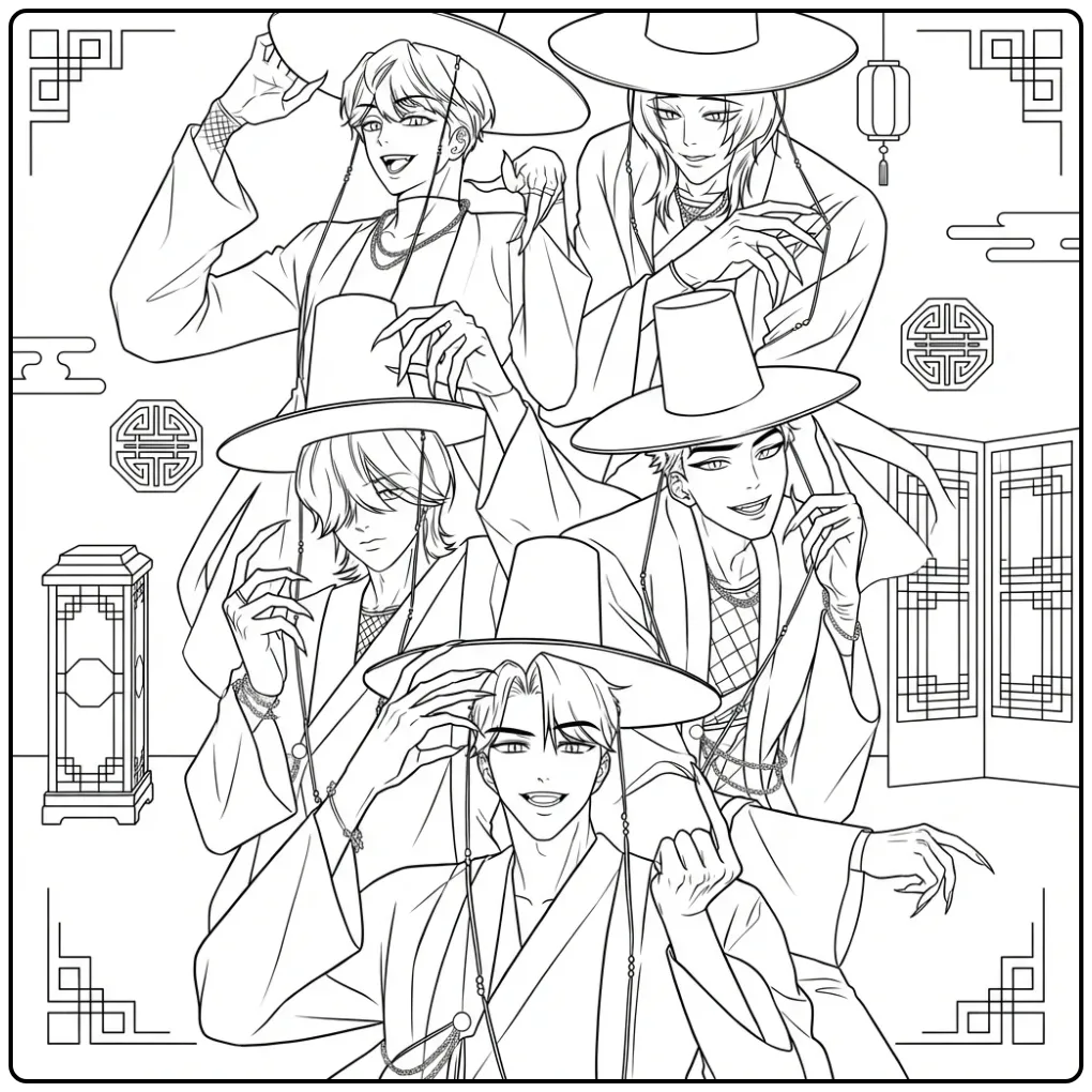 Detailed KPop Demon Hunters Saja Boys Drawing coloring page