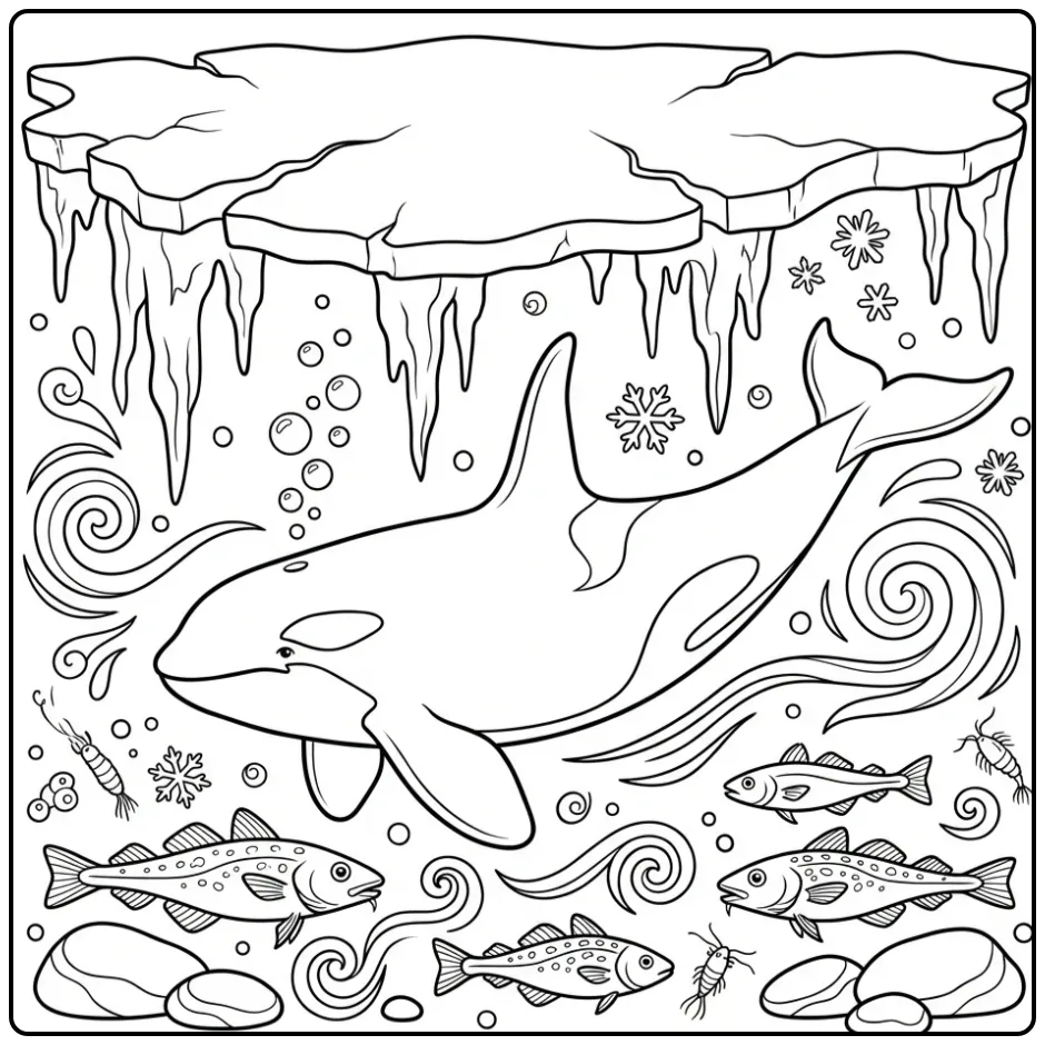 Detailed Orca Under Polar Ice coloring page