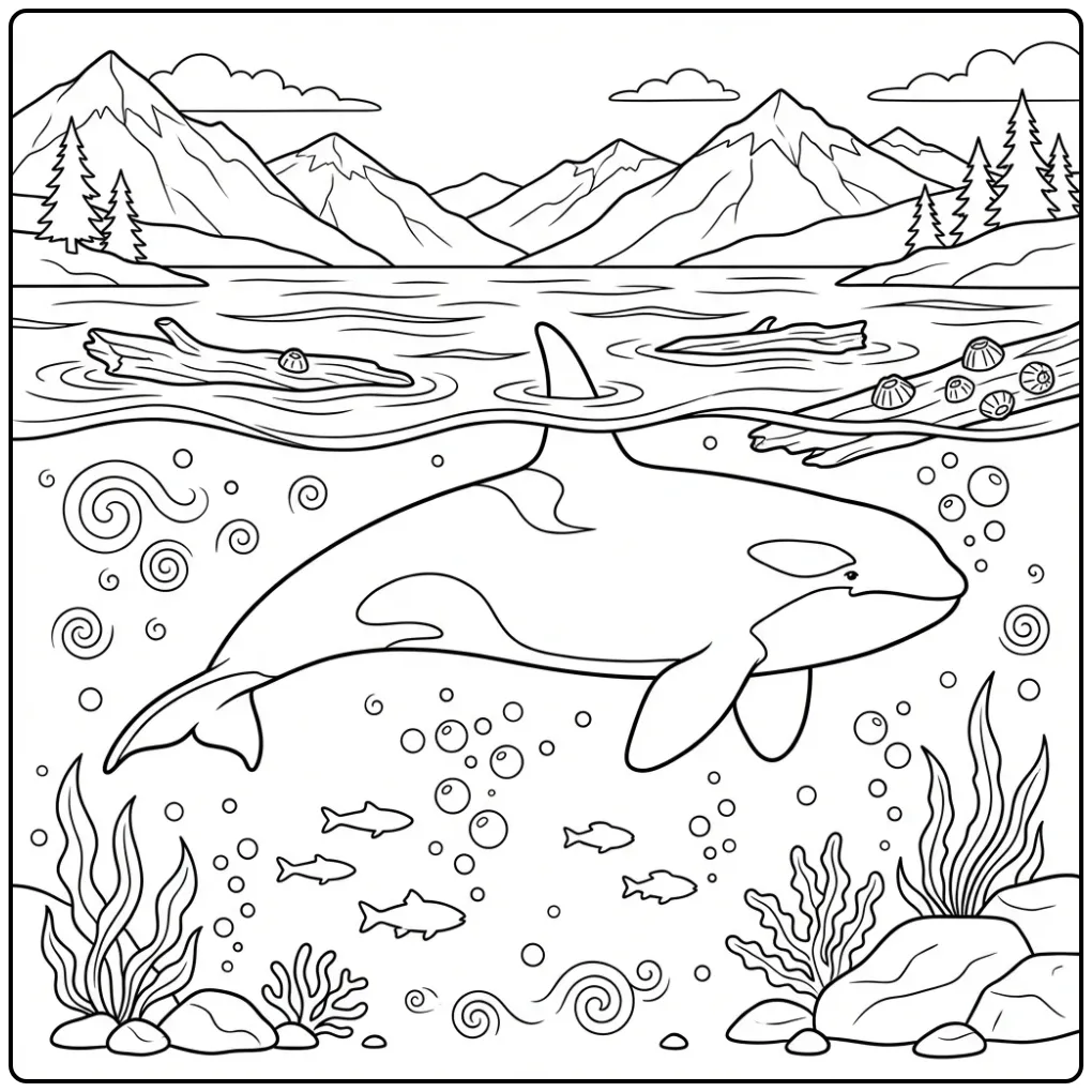 Detailed Orca Swimming Underwater coloring page
