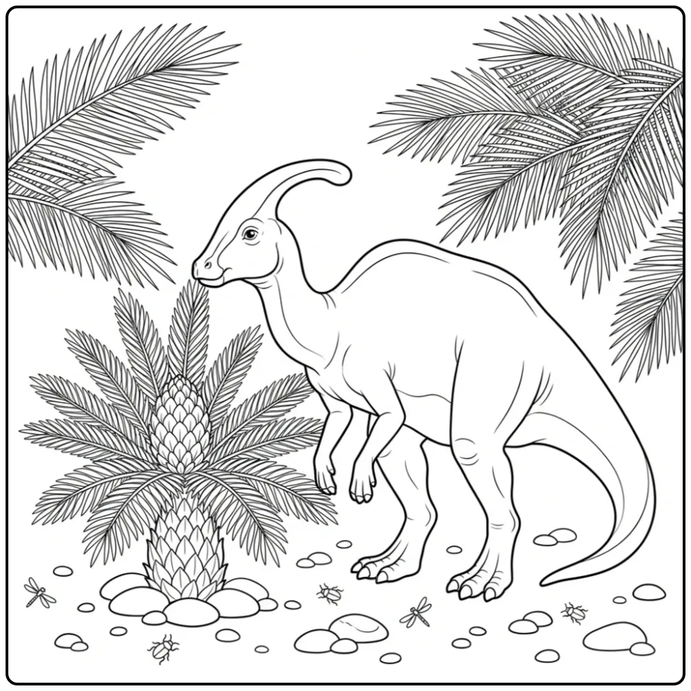 Parasaurolophus coloring page sniffing flowers