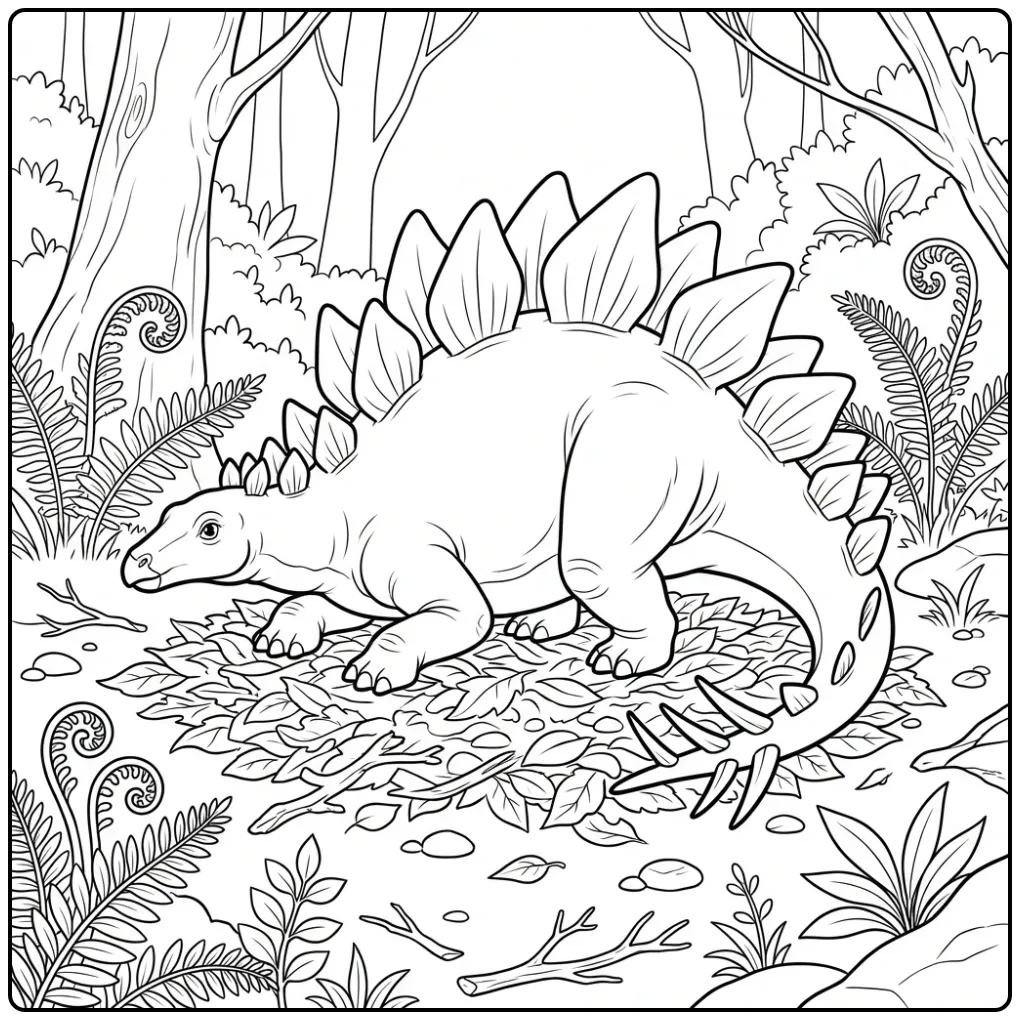 Detailed Stegosaurus in Nature coloring page