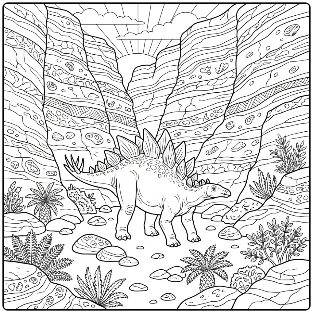 Detailed Stegosaurus in a Canyon coloring page