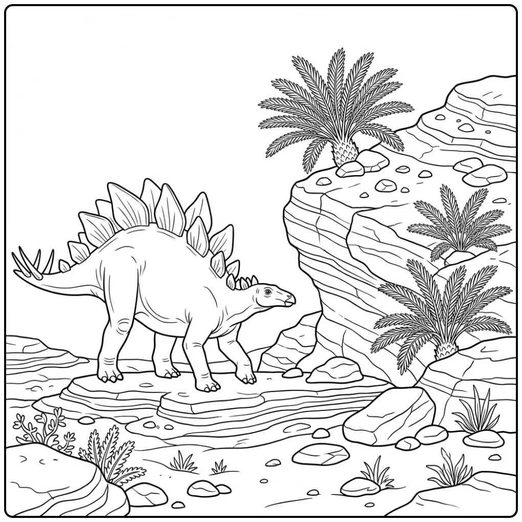 Detailed Stegosaurus Rocks coloring page