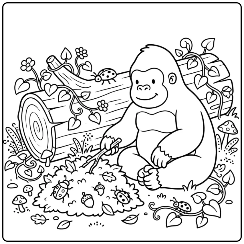 Gorilla and Monkey Playing with Leaves coloring page