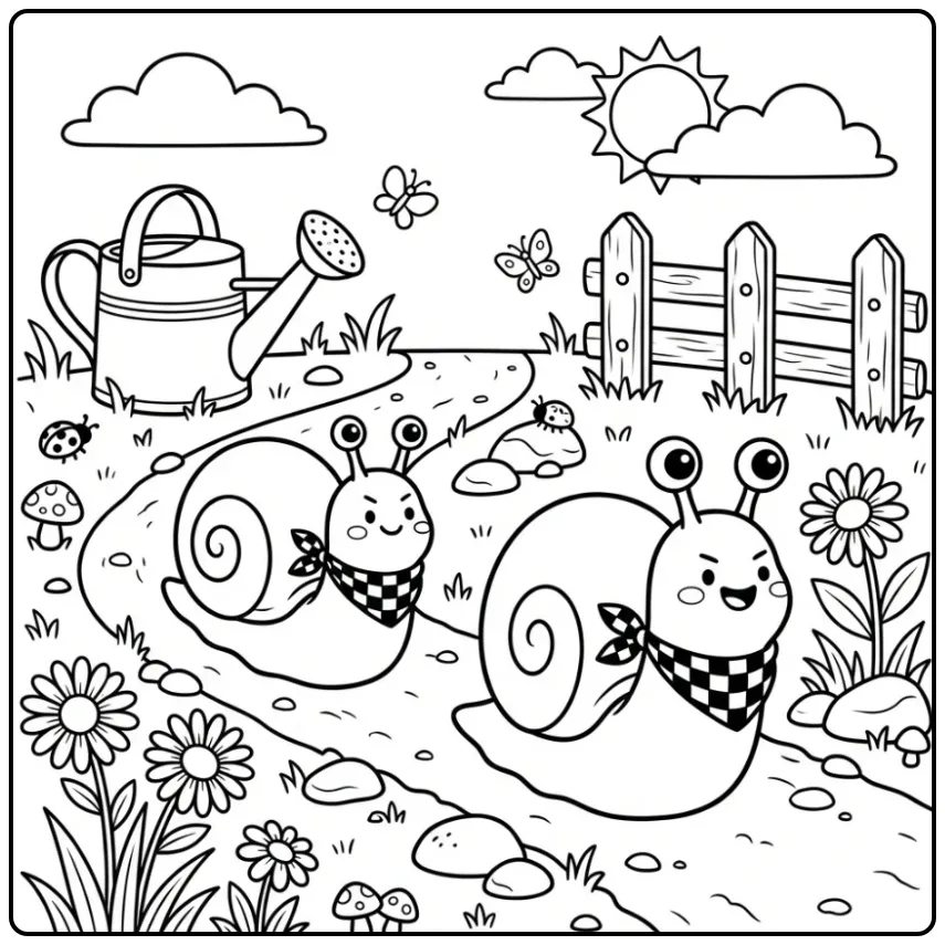 Funny Snail and Friend in a Race coloring page