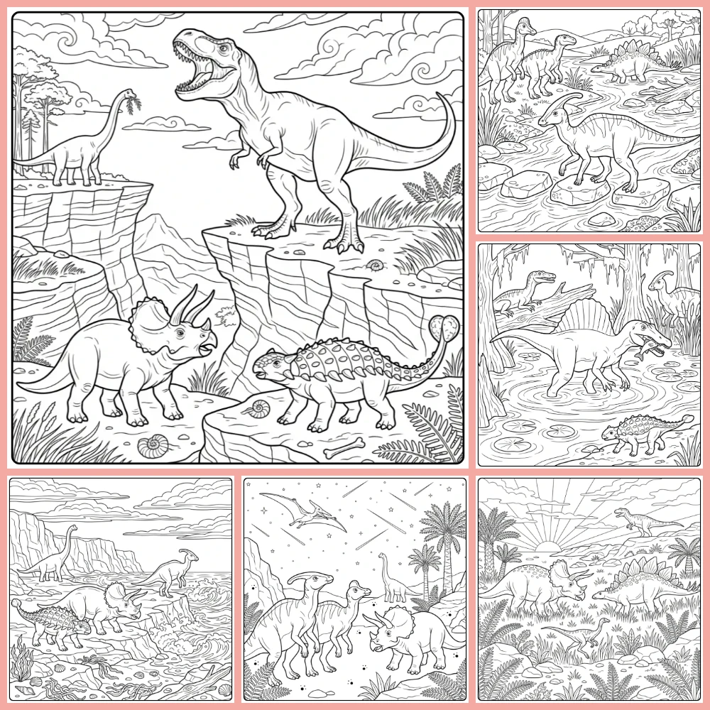 Dinosaur coloring page collection cover