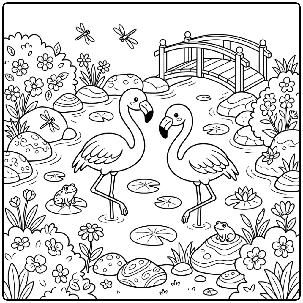 Flamingo Botanical Garden and Pond coloring page