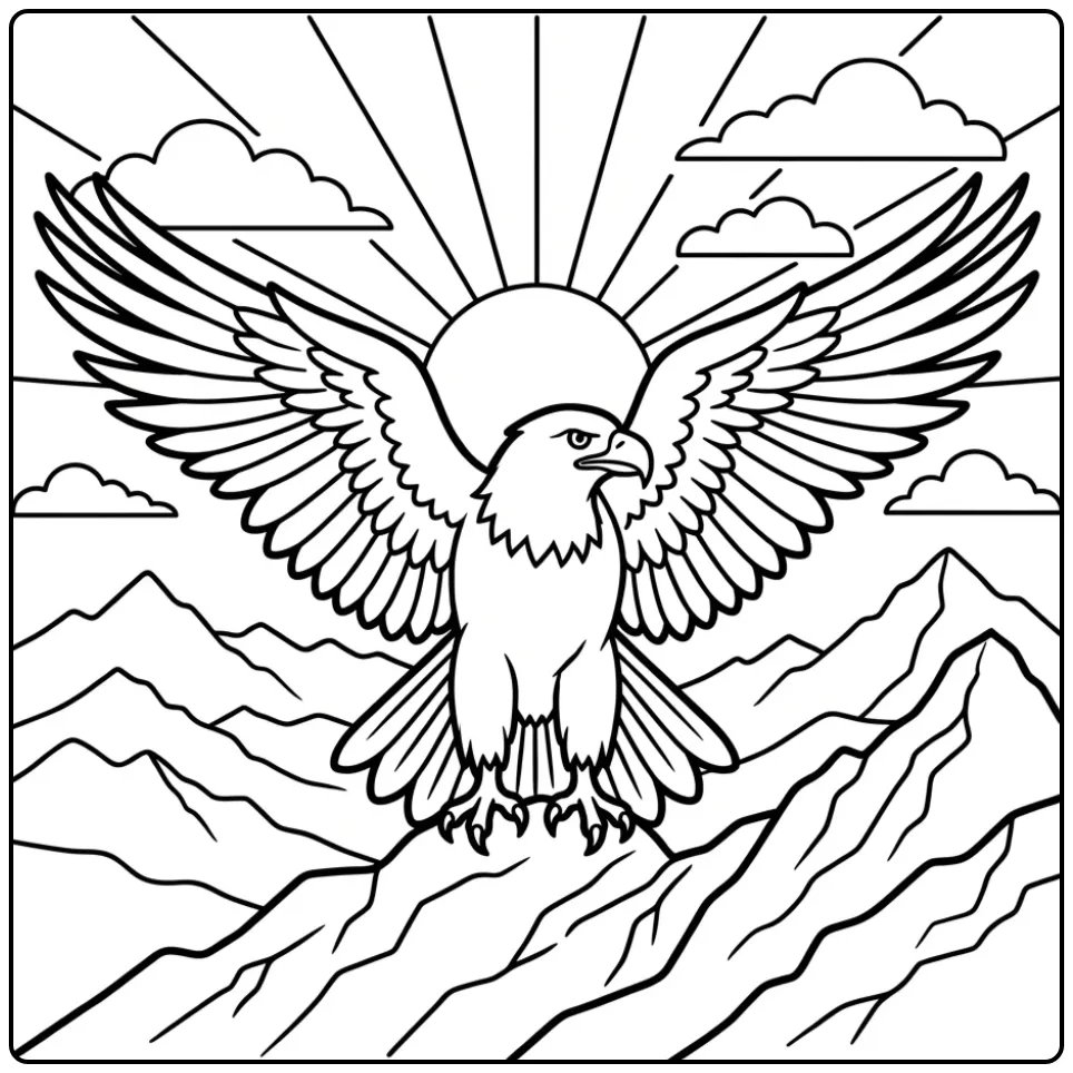 Eagle with Mountains coloring page
