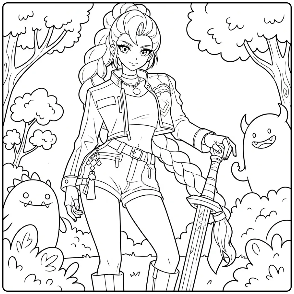 Downloadable KPop Demon Hunters Rumi coloring page