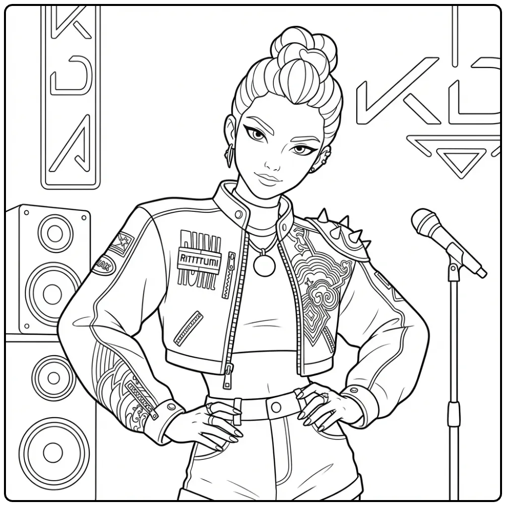 KPop Demon Hunters Rumi printable coloring page