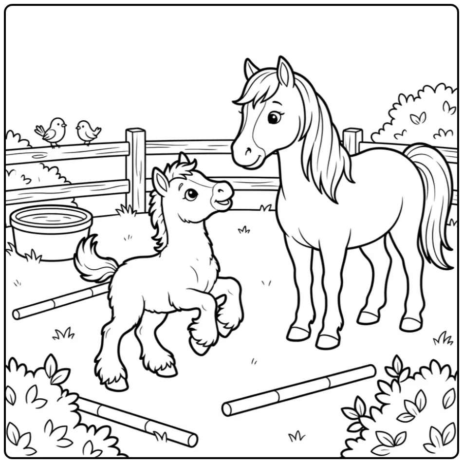 Horse with Foal for Children coloring page