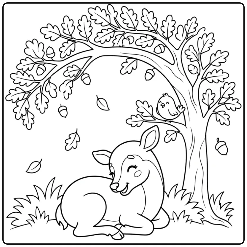 Cute Fawn in the Autumn Forest coloring page