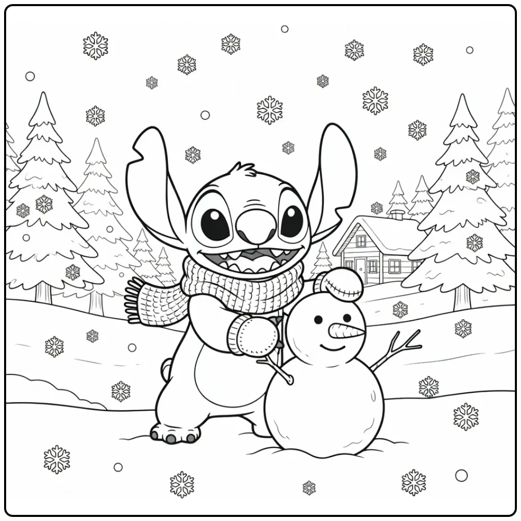 Stitch Winter with Scarf and Oven Mitts coloring page