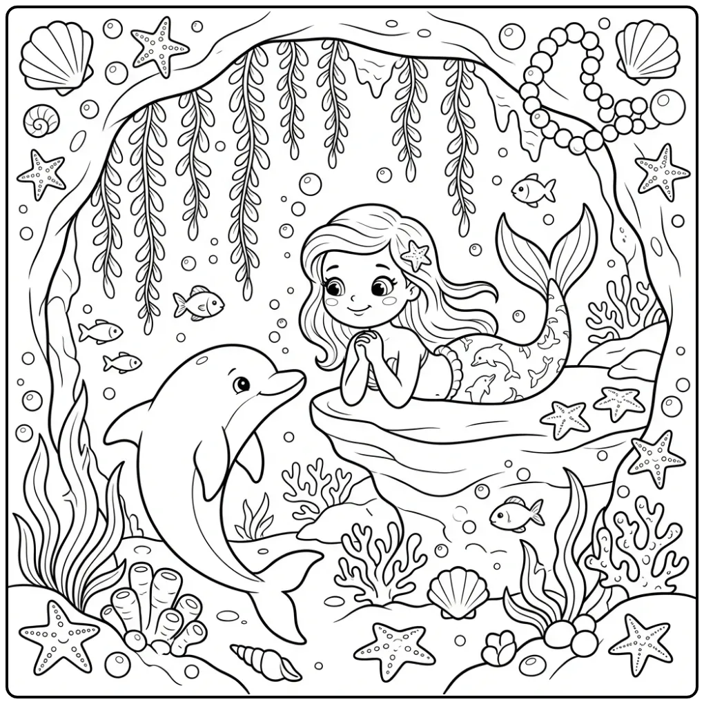 Mermaid with Dolphin coloring page