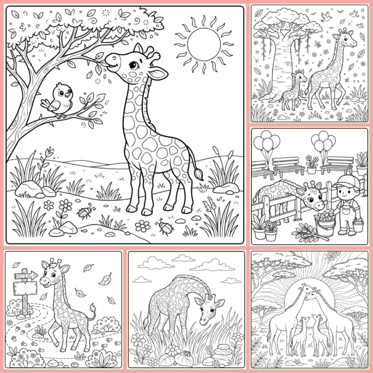 Giraffe coloring page collection cover