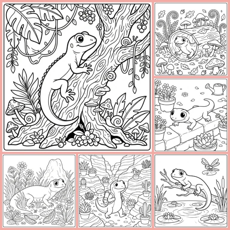 Lizard coloring page collection cover